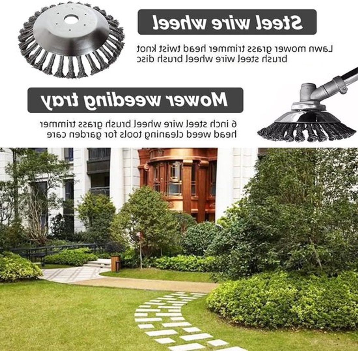 Effectieve Onkruidborstel met 4 Adapters - 200 x 25.4 mm, Ideaal voor Onkruidverwijdering en Mosbestrijding