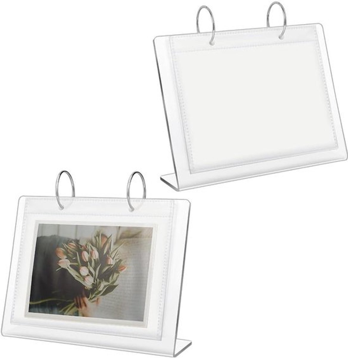 Mini Acryl Fotoalbum - 68 Foto's - Tafelblad Kalender Stijl Frames - Display Houder - Verticaal en Horizontaal - Fotoalbum
