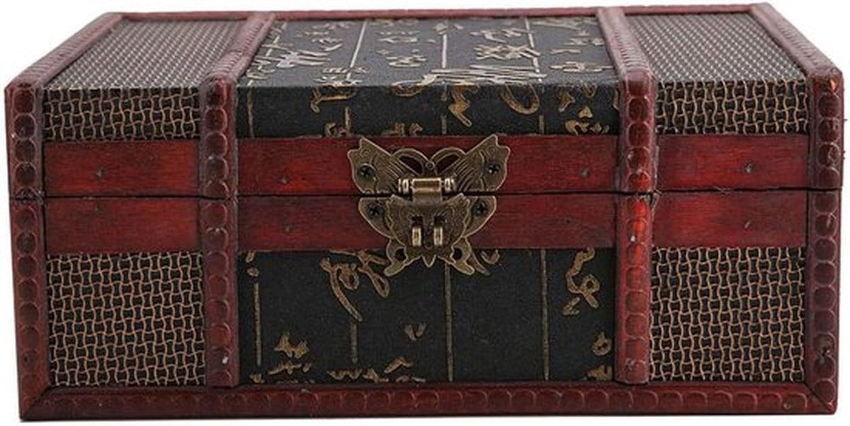 Houten Sieradendoos met Slot in Chinese Stijl - Vintage Design - 23 x 16 x 9,9 cm - Voor Sieraden en Snuisterijen