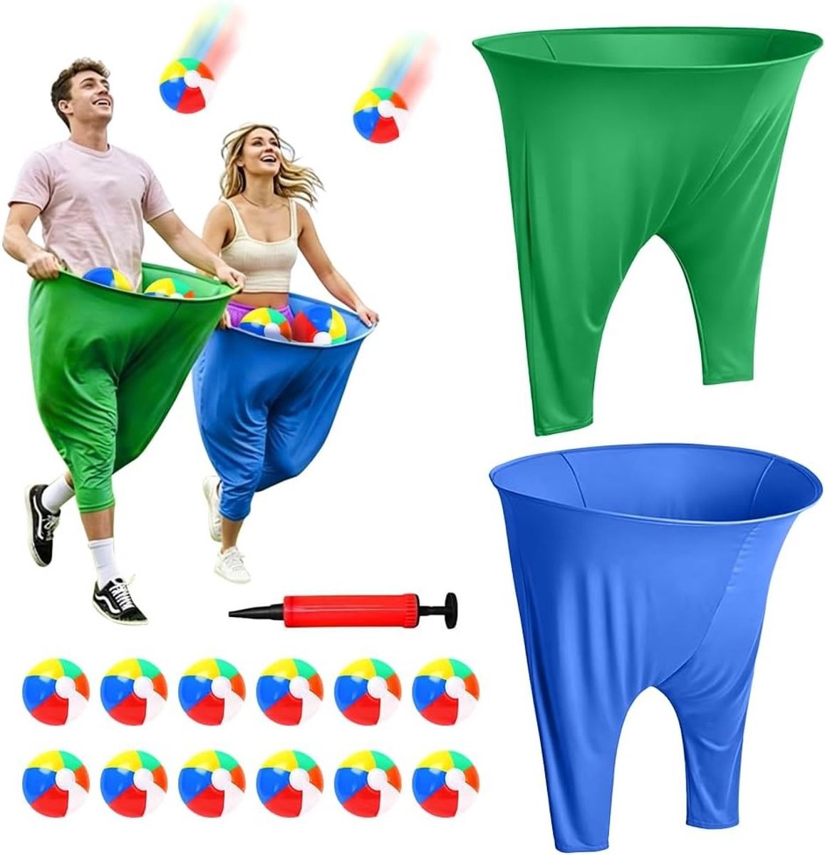 Twee Delige Set voor Volwassenen met Vangspel en 12 Opblaasbare Regenboogballen, Perfect voor Buitenfeestjes, Tuin en Teambuilding Activiteiten