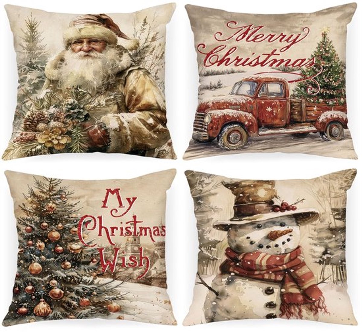 Kussenhoezen 40 x 40 cm Set van 4 - Kerst Decoratieve Kussenhoezen - Luxe Pluche - Kindvriendelijk - Huisdiervriendelijk - Onzichtbare Ritssluiting - Decoratieve Kussens