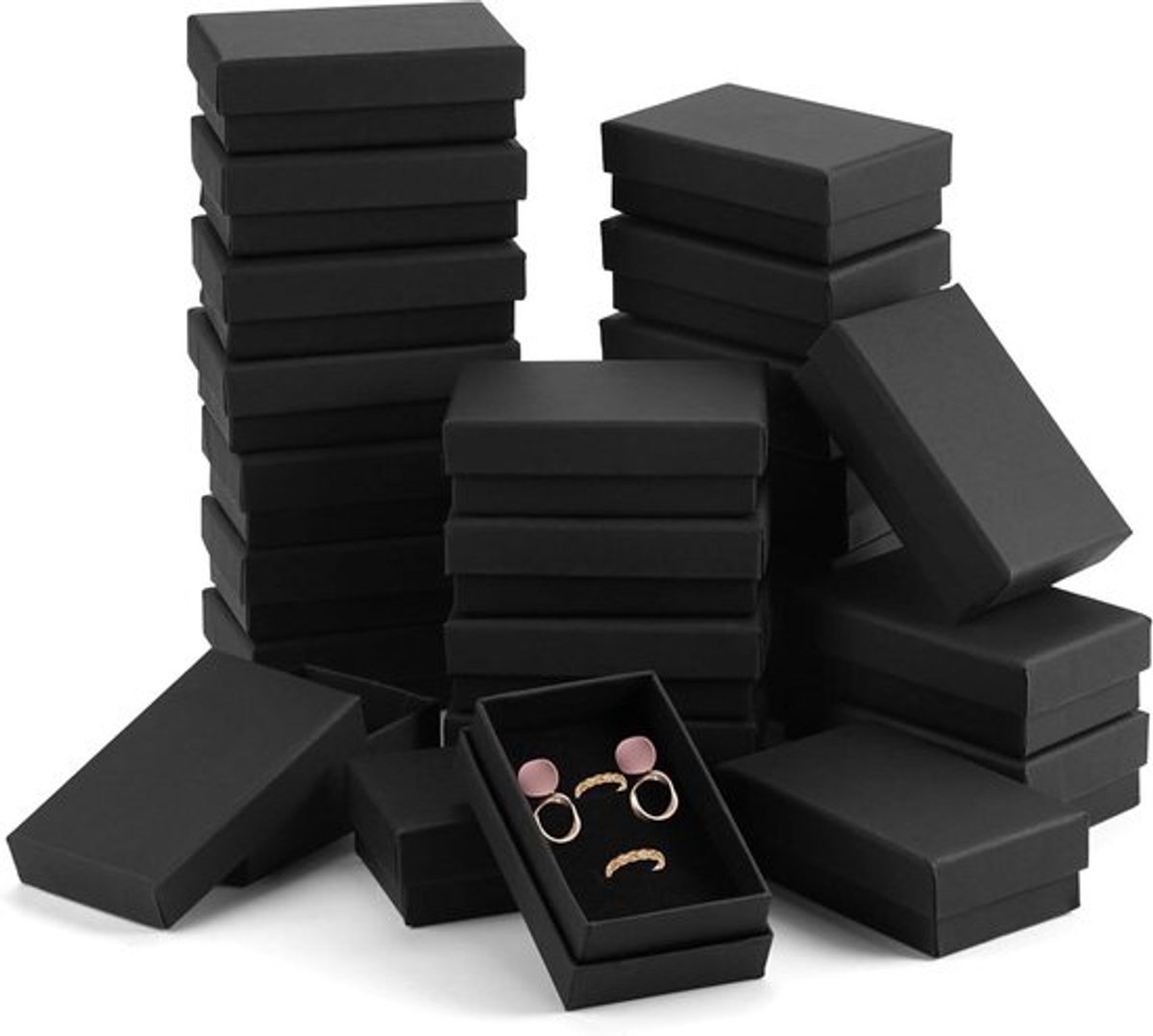 24-delige set sieradendoosjes van zwart kraftpapier - Ideaal voor ringen, armbanden en halskettingen - Compact formaat van 8 x 5 x 2,4 cm