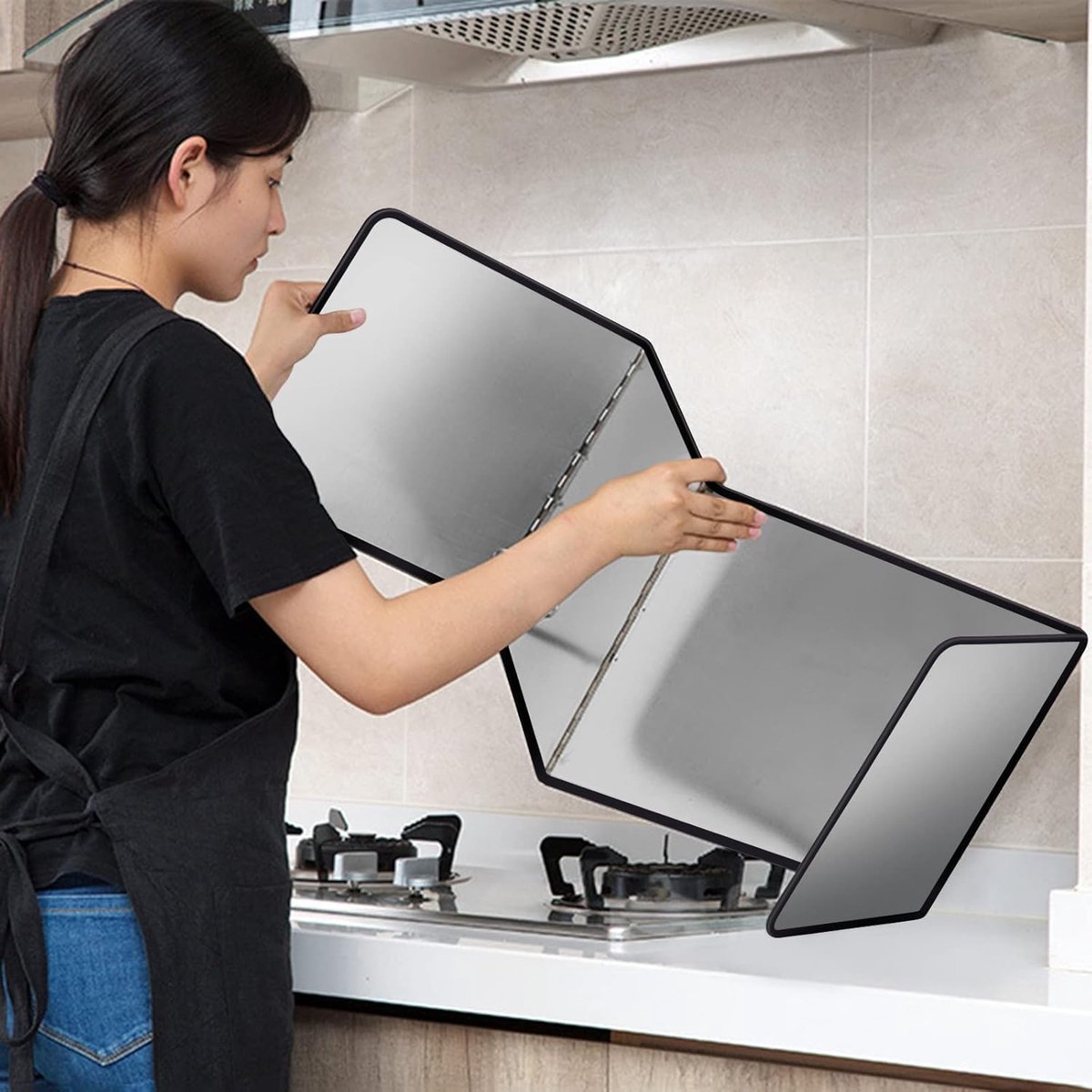 SnelShoppen - Opvouwbare spatbescherming voor keuken en fornuis, roestvrij staal, anti-spatbescherming, keukenachterwand, makkelijk schoon te maken, m