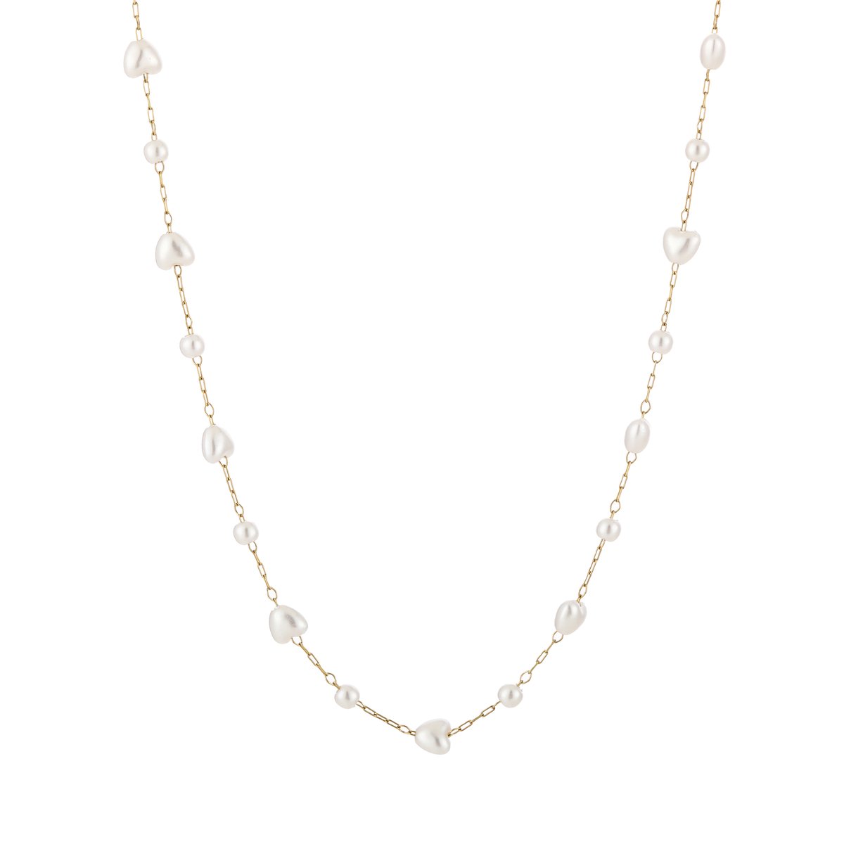 Dames Ketting met Parels - Fijne Parelketting - Subtiele Schakelketting - Stainless Steel / RVS - 40 cm (+5 cm)