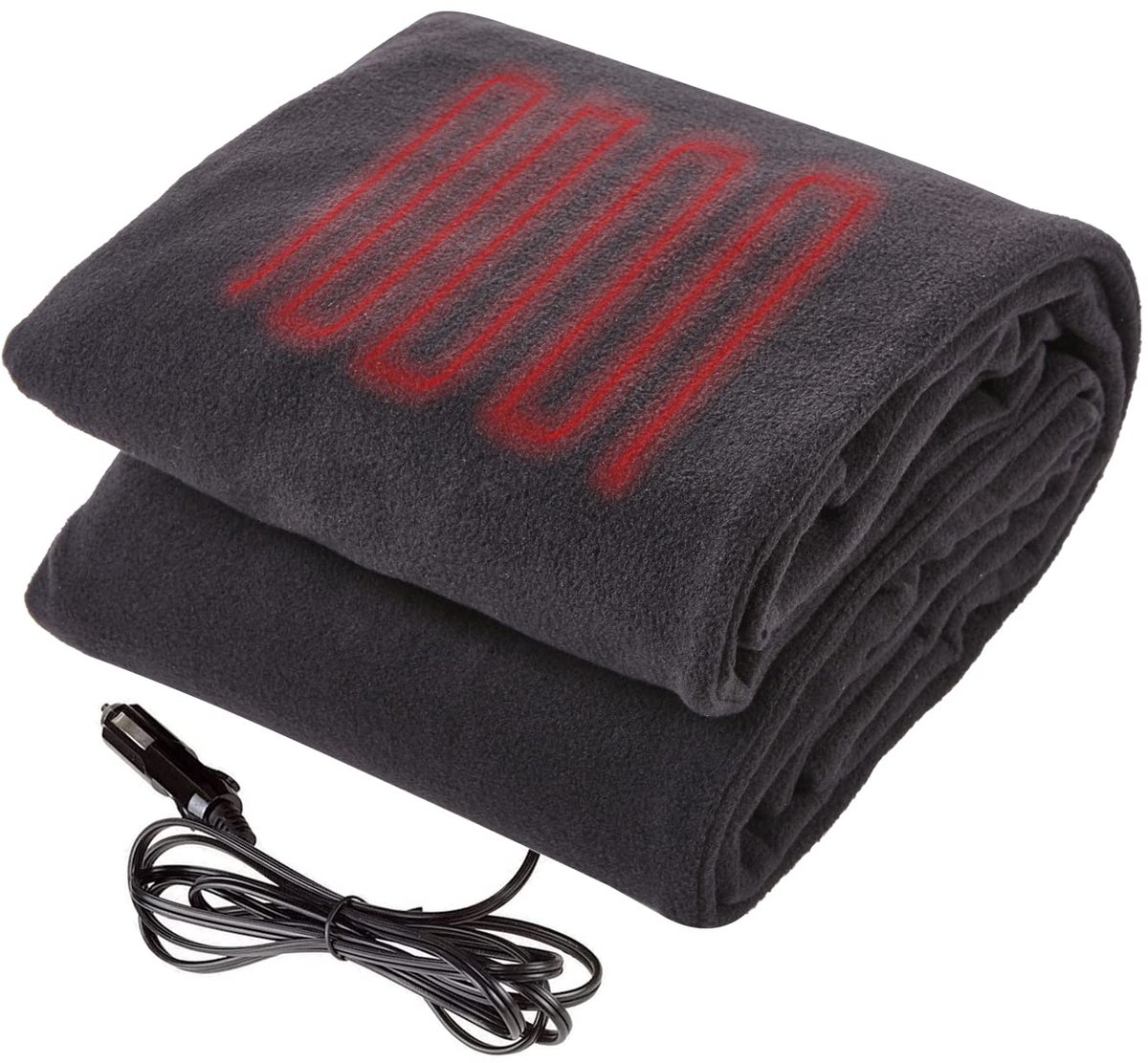 SnelShoppen - Elektrische Autodeken 12V Fleece Verwarmd - Ideale Verwarming voor Auto, Vrachtwagen, Camper - Zwart 147 x 106,7 cm - Perfect voor Koud