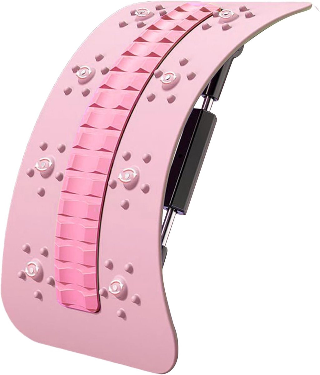 Back Spine Board, Adjustable Lumbar Cracker Support, Rotatable Back Stretcher for LowerBack PainRelief, Postture Corrector and Massager Device, Home Use Daily Support, Pink