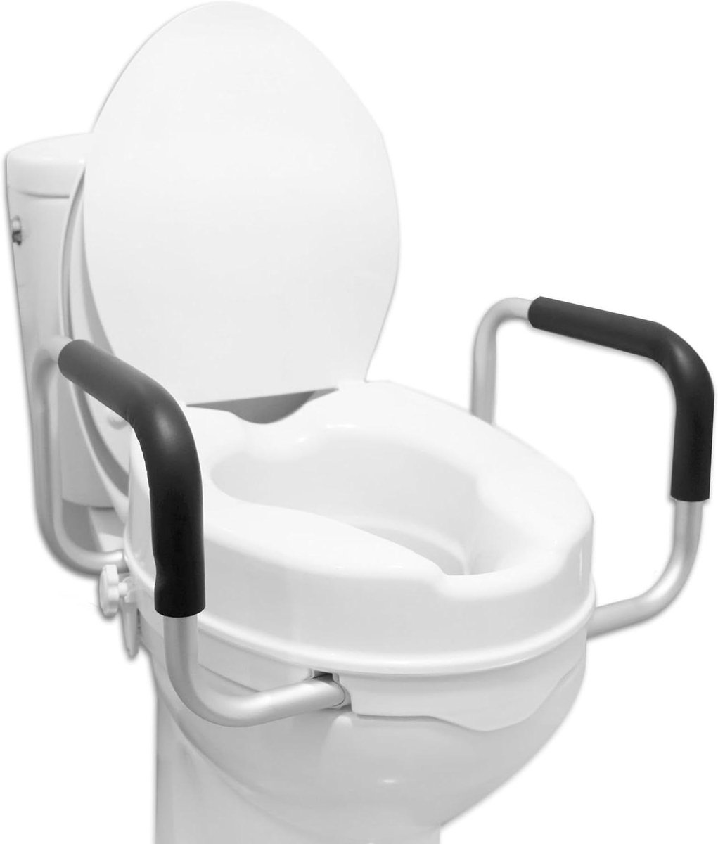 Toiletverhoger - Verhoogde toiletbril - Veiliger zitten - Met armleuningen - 10 cm verhoging - Wit