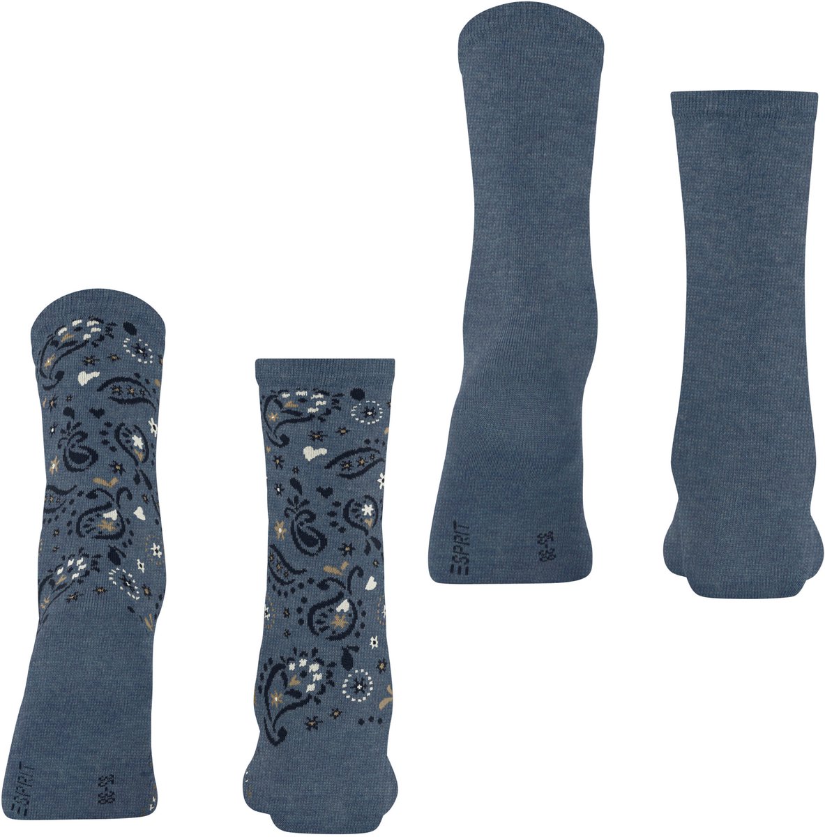 Esprit Soft Paiyley 2 Pack gedessineerd katoen multipack sokken dames blauw - maat 35-38