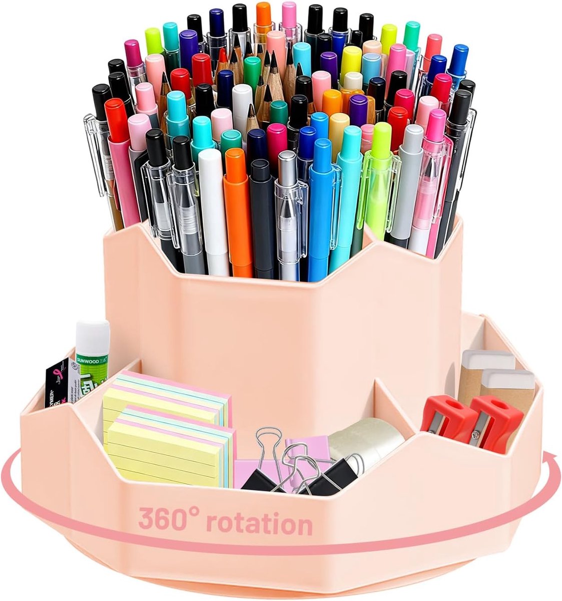 SnelShoppen - Swivel Pen Holder Desk Organiser - 360° Rotatable Pennenhouder met 9 Compartimenten - Grote Capaciteit - Duurzaam PP Materiaal - Geschik