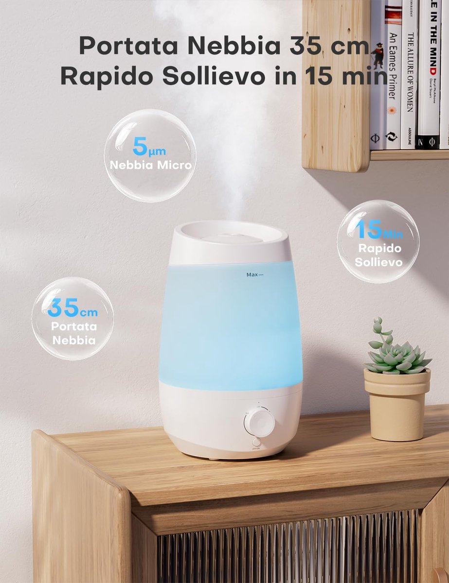 SnelShoppen - Luchtbevochtiger 2,5L, 250ml/h, Stil voor Baby's en Planten, Diffuser voor Etherische Oliën, Automatische Uitschakeling, Wit, 25 Uur Geb