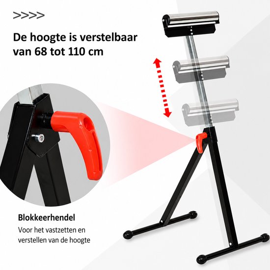 NAVOBIZ Rolbok - Rolsteun - Steunbok - Rollensteun - Verstelbare hoogte - Soepele lagerrol - Opvouwbaar - Antislipvoeten - Zwart — afbeelding 5