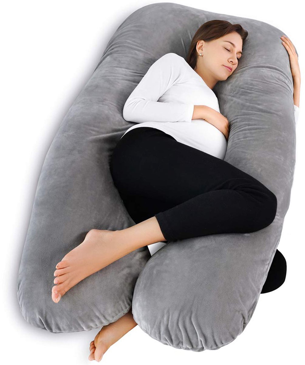 Zwangerschapskussen XXL - U-Vorm 280 cm - Lichaamskussen met Wasbare Velvet Hoes - Voedingskussen en Zijslaapkussen - Grijs