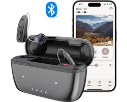 WK® 2x Premium Uitvoering RIC Bluetooth Gehoorapparaat – 16-Kanaals DSP Nano Chip– Bluetooth & App-bediening -Japanse Nanochip-technologie – Adaptieve Ruis- & Feedbackonderdrukking – LED Oplaadcase – Zwart