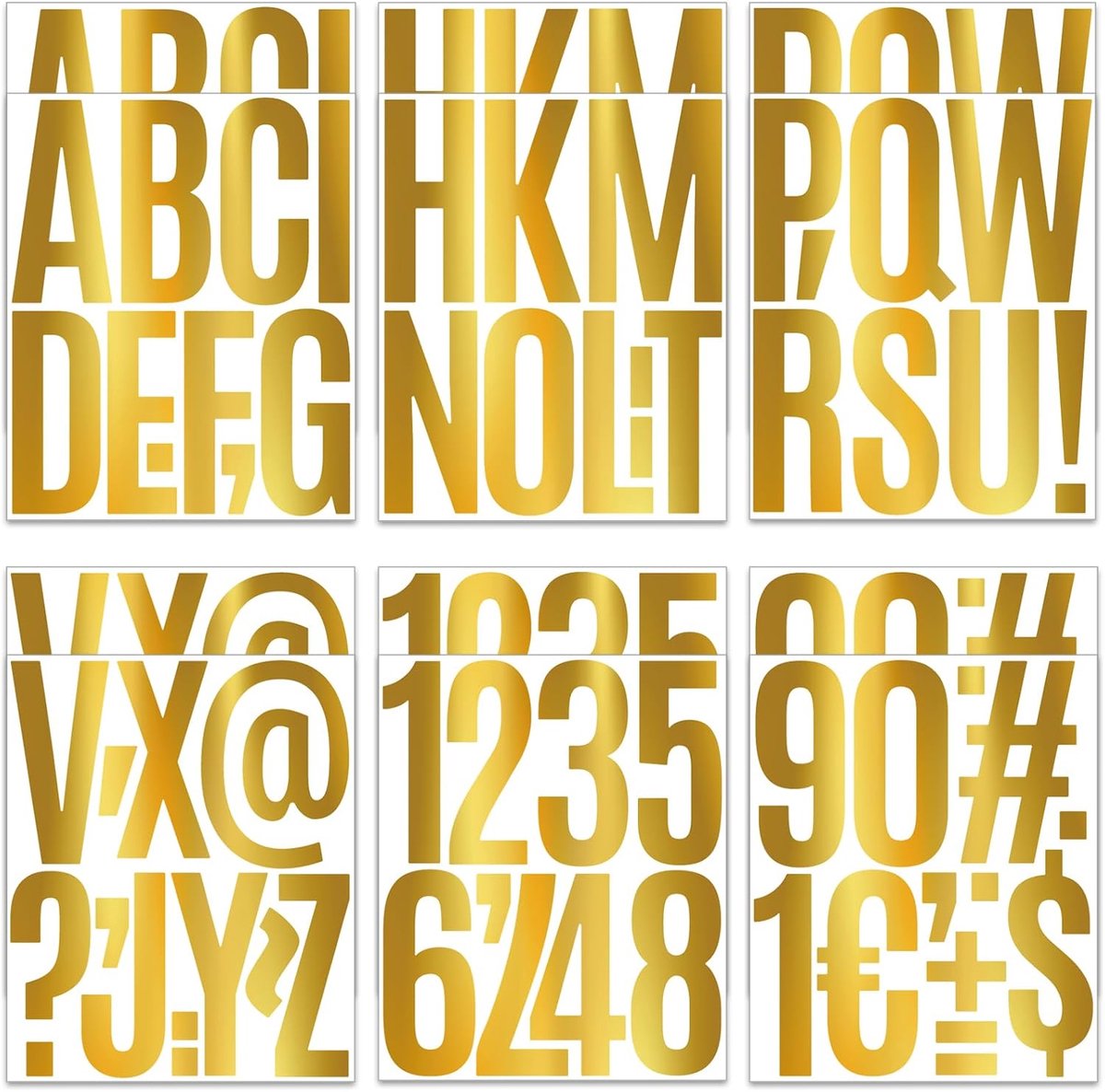 16 vellen gouden letterstickers, groot (12,7 cm), zelfklevende waterdichte letters, cijferstickers, vinyl alfabetstickers voor buiten en binnen, decoratie, verjaardag