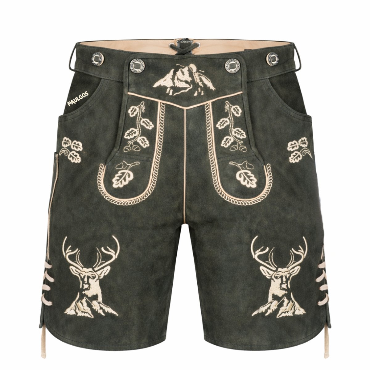 PAULGOS Heren traditionele leren broek kort - HK4 - Echt leer - Verkrijgbaar in 3 kleuren - Maat 44 - 60