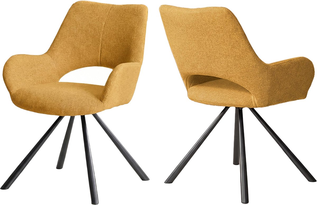 MEUBLE COSY Set van 2 eetkamerstoelen met rugleuning en armleuningen, gestoffeerde zitting in gele stof, 58,5 x 59 x 81 cm geel