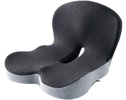 Geheugenfoam Zitkussen met Rugsteun - Ergonomisch Kussen - Rug- en Zitkussen in Eén - Voor Kantoorstoel en Auto - Anti-slip Onderkant - Donkergrijs Lichtgrijs