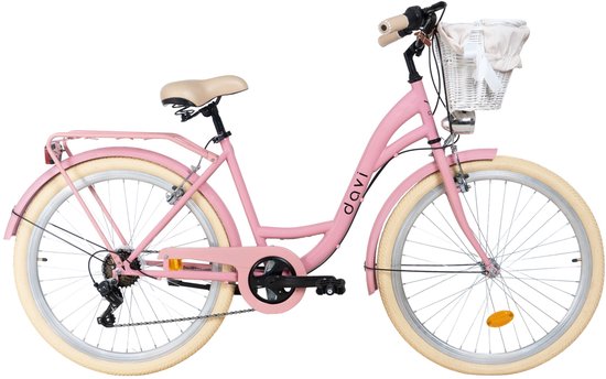 Davi Emma - Stadsfiets - 26 inch - 7 versnellingen - Shimano - V-brake - Lage instap - Roze/Crème — afbeelding 4