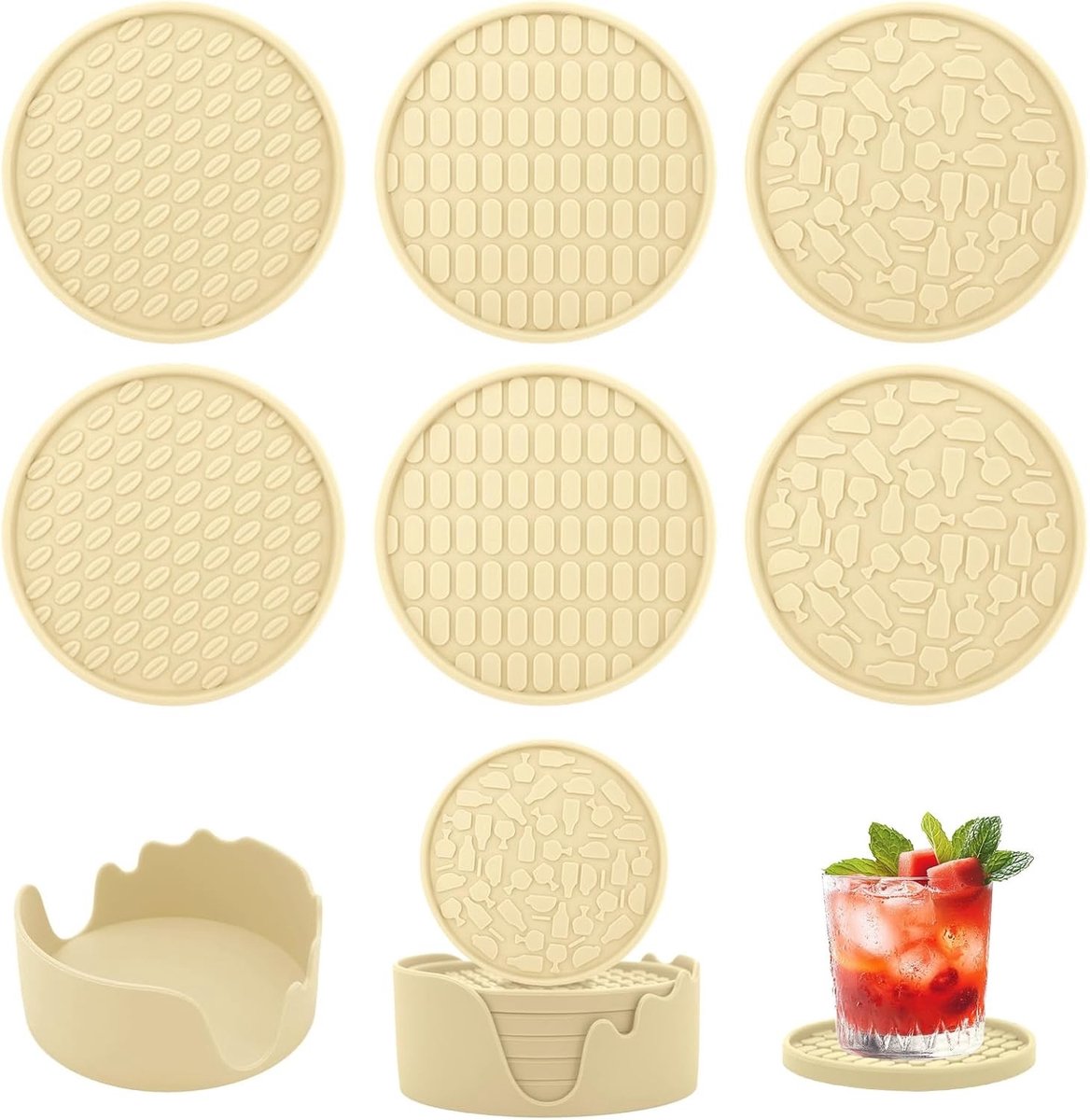 Set van 6 Siliconen Onderzetters - Antislip, Warmtebestendig en Met Houder - Rond 10 cm, Ideaal voor Glazen, Bekers en Keukenaccessoires
