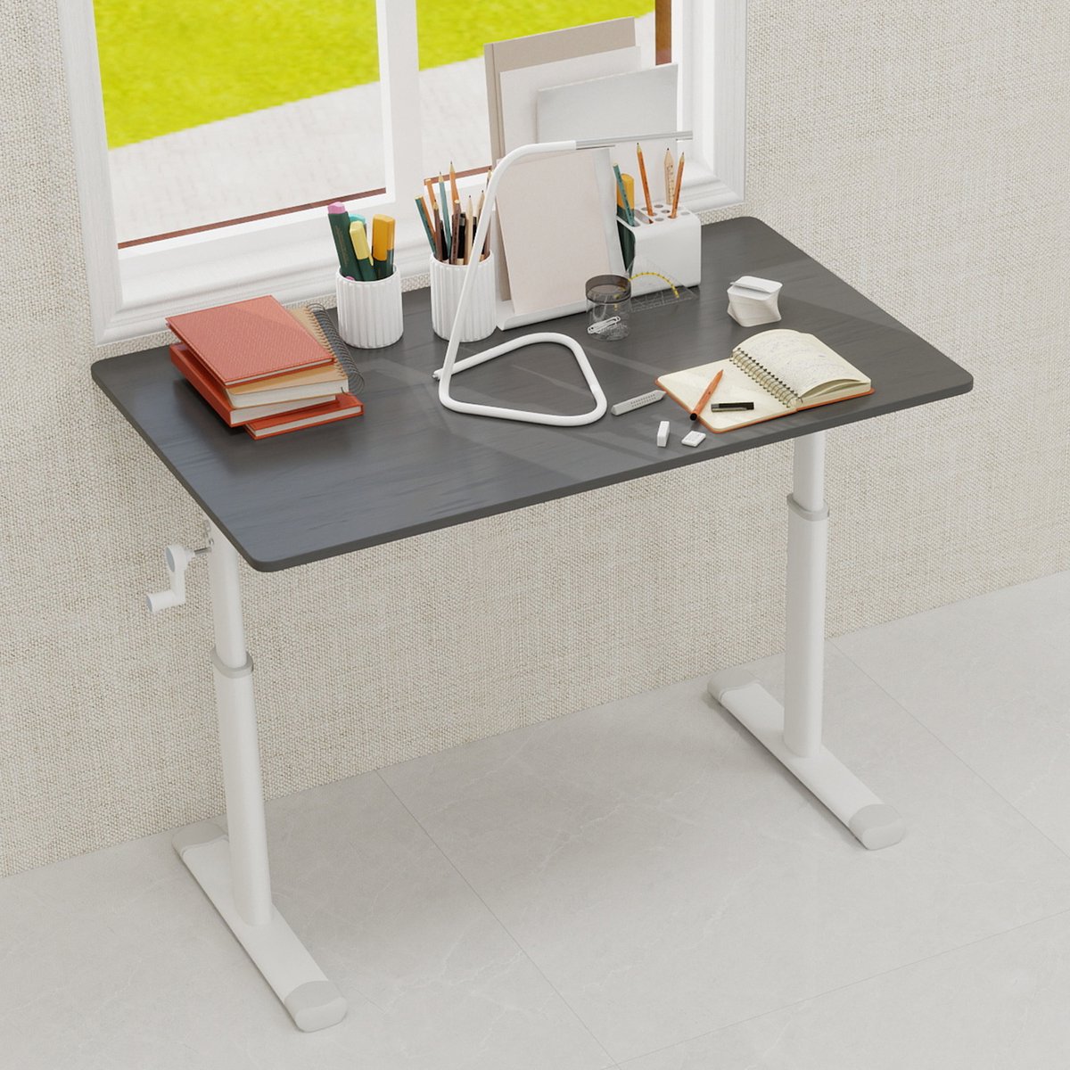 MODENUIT Bureau - Handmatig Hoogte Verstelbaar - Voor Thuiswerk En Studie - Metaal En Hout - 100x60 Cm