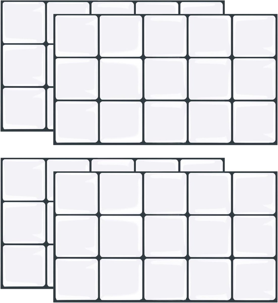 Set van 4 Zelfklevende Tegelstickers voor Keuken en Badkamer - 3D Wandpanelen in Wit met Zwart Frame, Subway Tegels 30 x 15 cm, Makkelijk aan te brengen en Verwijderbaar