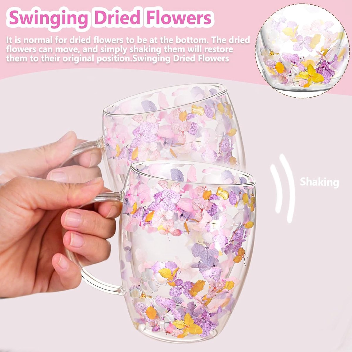 Dubbelwandige glazen koffiemokken, esthetische gedroogde bloemen kopjes met handgrepen, espressokopjes voor cappuccino koffie thee melk, geïsoleerde hittebestendige glazen mok — cadeau in Koken & Dineren - foto 2