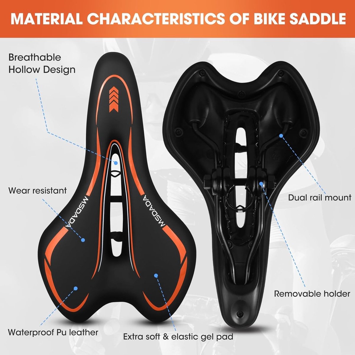 Comfortabel en ergonomisch fietszadel voor heren en dames, waterdicht gel MTB-zadel voor BMX, racefiets en mountainbike, ideaal voor lange ritten