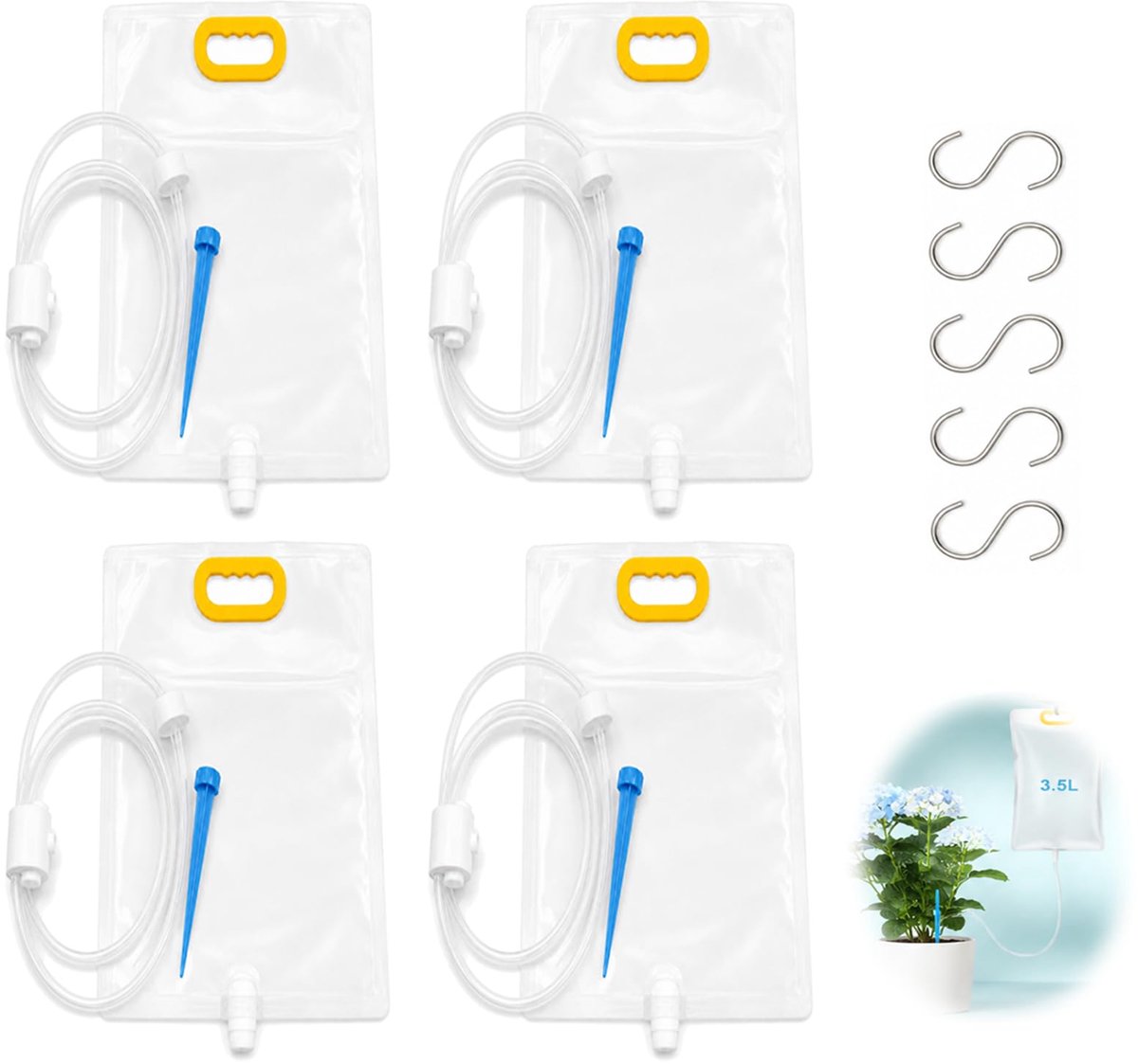 SnelShoppen - Set van 4 automatische bewateringszakken 3,5 L voor planten, druppelirrigatie met instelbaar stromingsventiel voor vakantie-irrigatie va