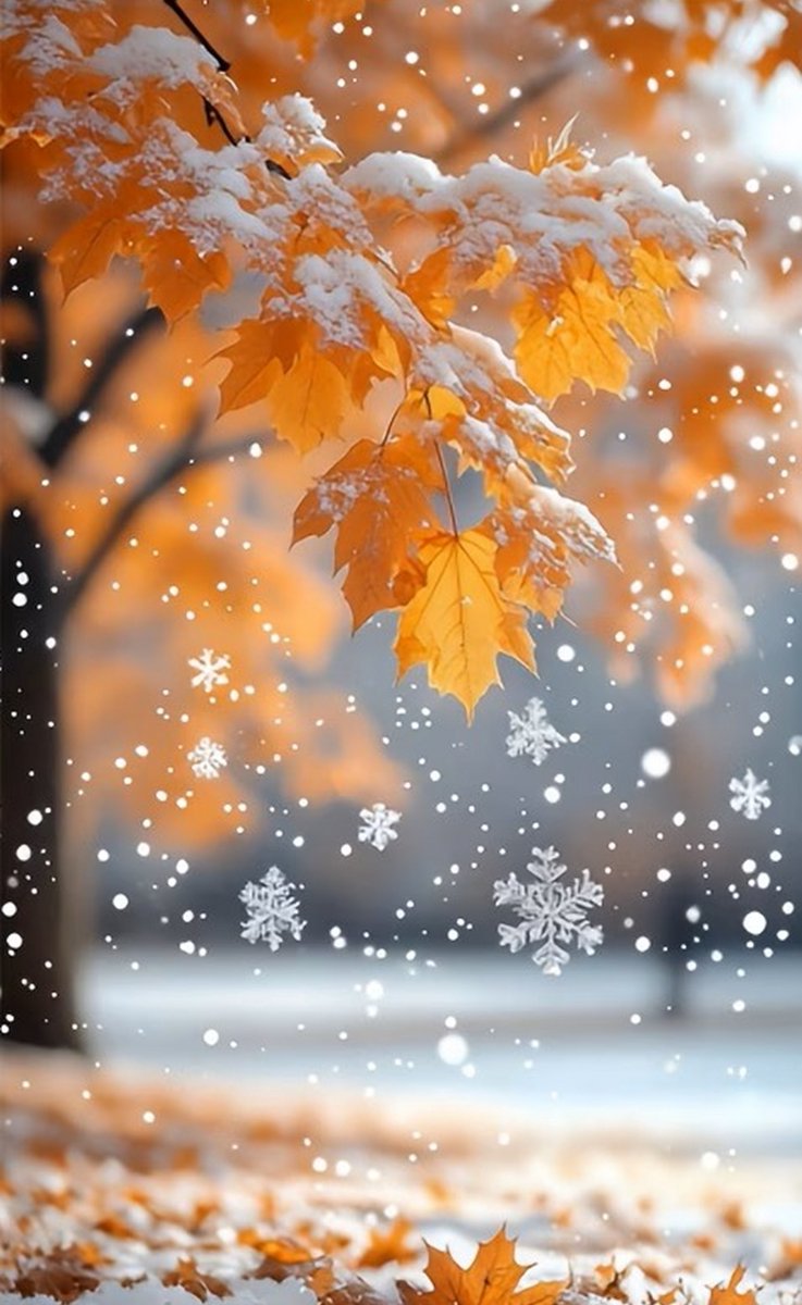 50x40cm Diamond Painting herfst boom in sneeuw (rond) nr 94