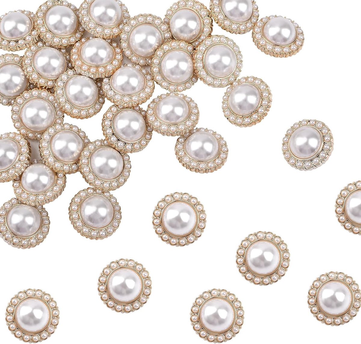 Retro Vintage Faux Pearl Knopen - 30 Stuks Gouden Ronde Acryl Knopen voor DIY Creaties, 15mm, Perfect voor Naaien en Versieringen