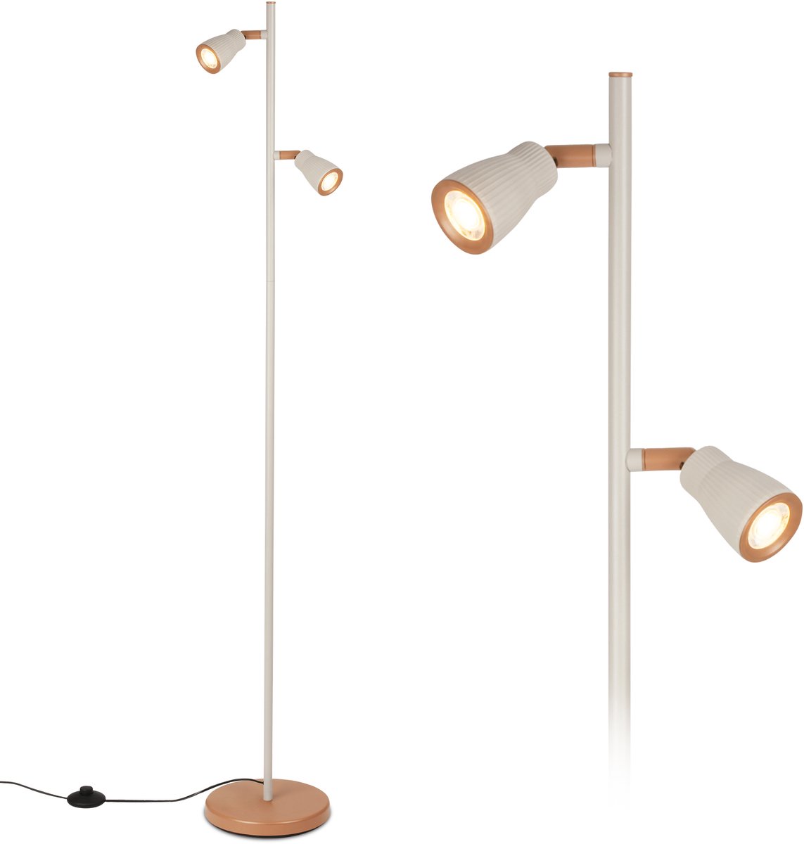 BRILONER Riff - Vloerlamp - staande lamp woonkamer - staanlamp draaibar - incl. warm wit licht - h.: 141.5 cm - grijs