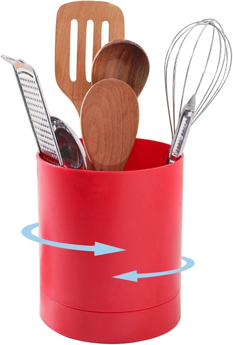 360° Rotating Keukengerei Organizer - Multifunctionele Houder voor Keuken, Kookgerei en Keukenaccessoires (Rood)