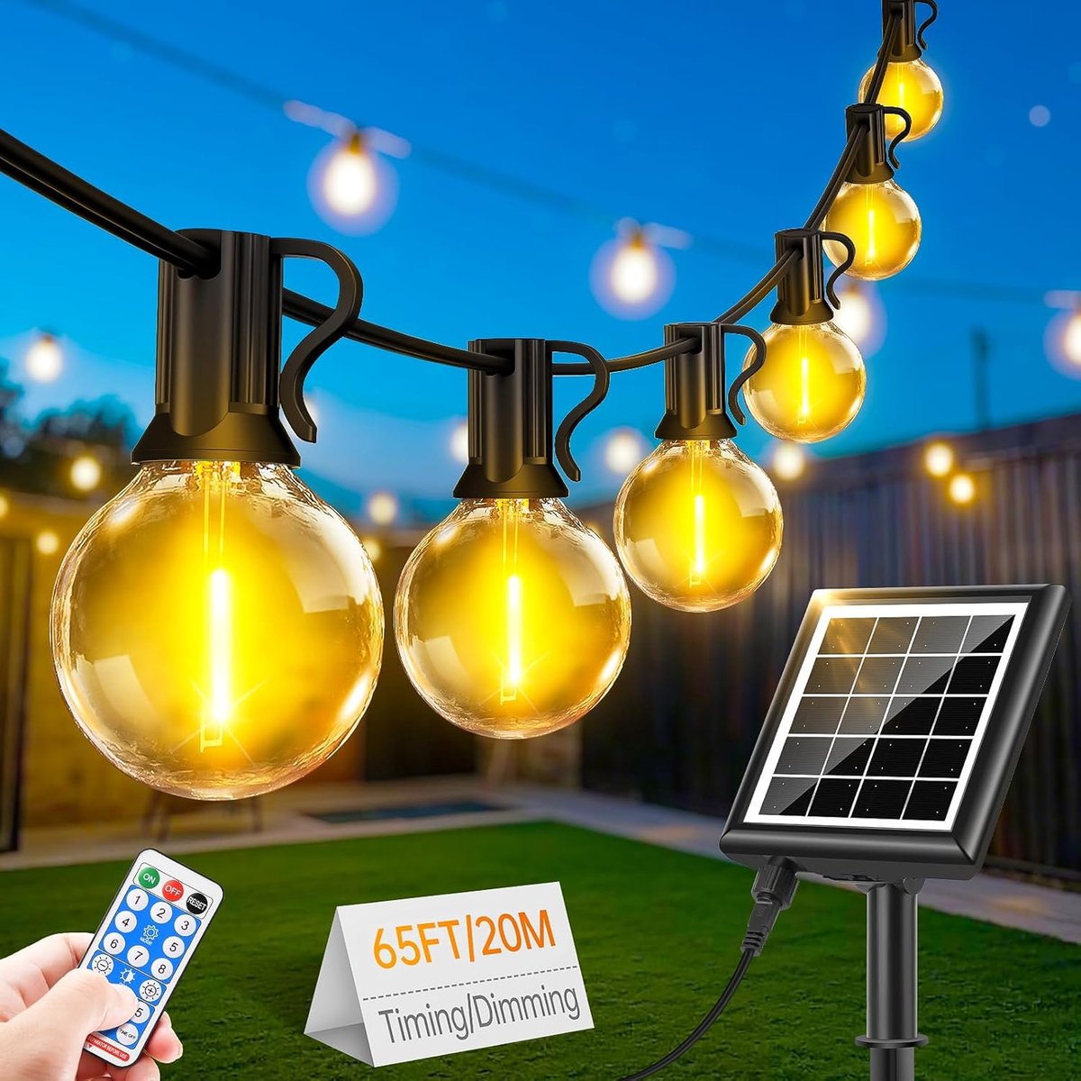 SnelShoppen - Led-lichtsnoer voor buiten 20M - Zonne-energie, Decoratieve Tuinverlichting, Waterdicht, Warm Wit, Voor Feesten, Camping, Tuin, Balkon