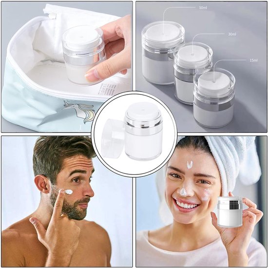 Crèmepotjes, 3 stuks, pompdispenser voor crème, navulbare reiscrème, draagbare cosmeticacontainer voor crème, lotion voor thuisgebruik op reis (15/30/50 ml) — afbeelding 5