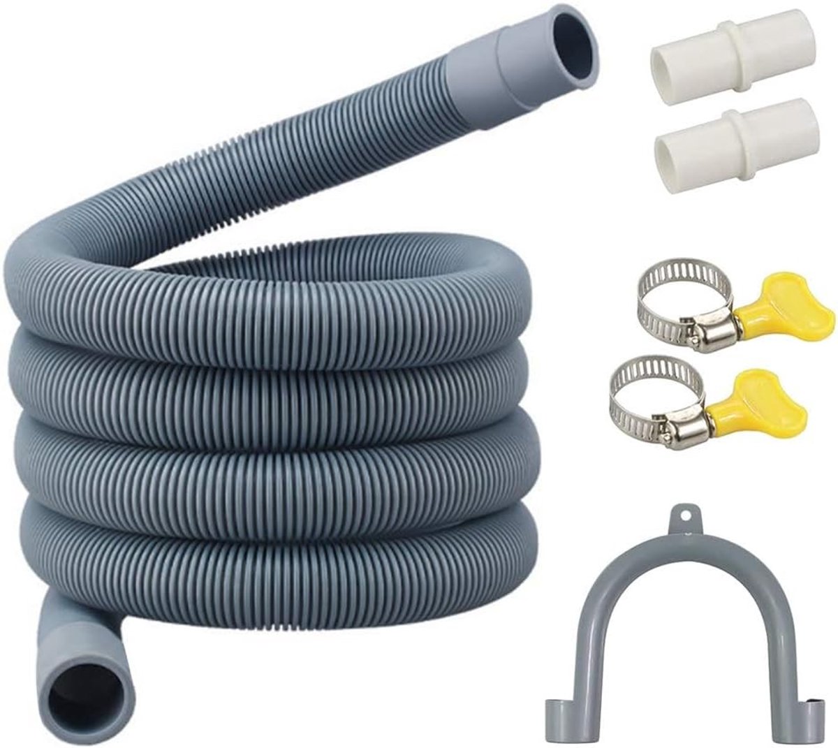 Verlengslang voor wasmachine en vaatwasser, inclusief slangconnector en slangklemmen, ideaal voor waterafvoer en installatiegemak