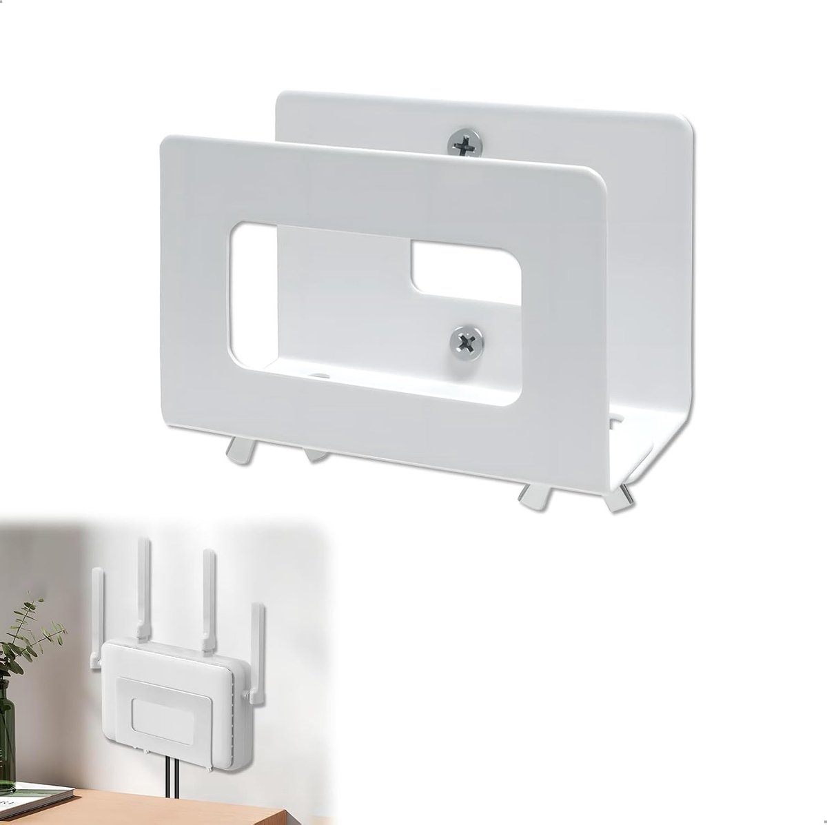 Wandbeugel voor Router, Zelfklevende Beugel voor WLAN, Verstevigingsbeugel voor Thuisgebruik, Ideaal voor Woonkamer, Kantoor en Slaapkamer, Wit, 1 Stuk