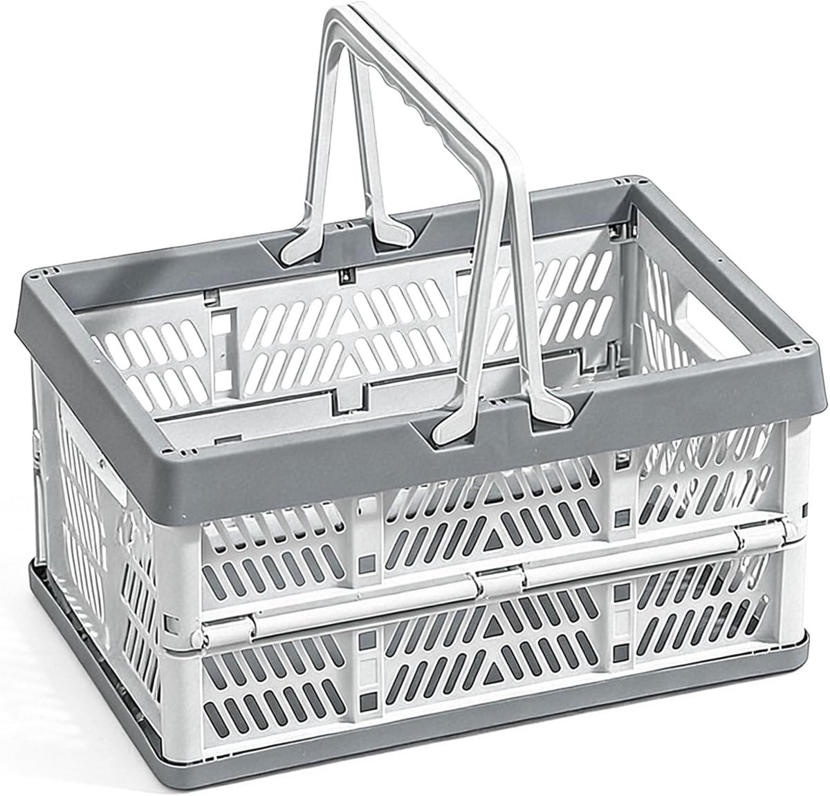 SnelShoppen - Opvouwbare Vouwbox Campingklapbox met Handvat 38,5 x 25 x 20 cm - Grijze Boodschappenmand, Opbergbox voor Thuis, Snacks, Camping en Badk