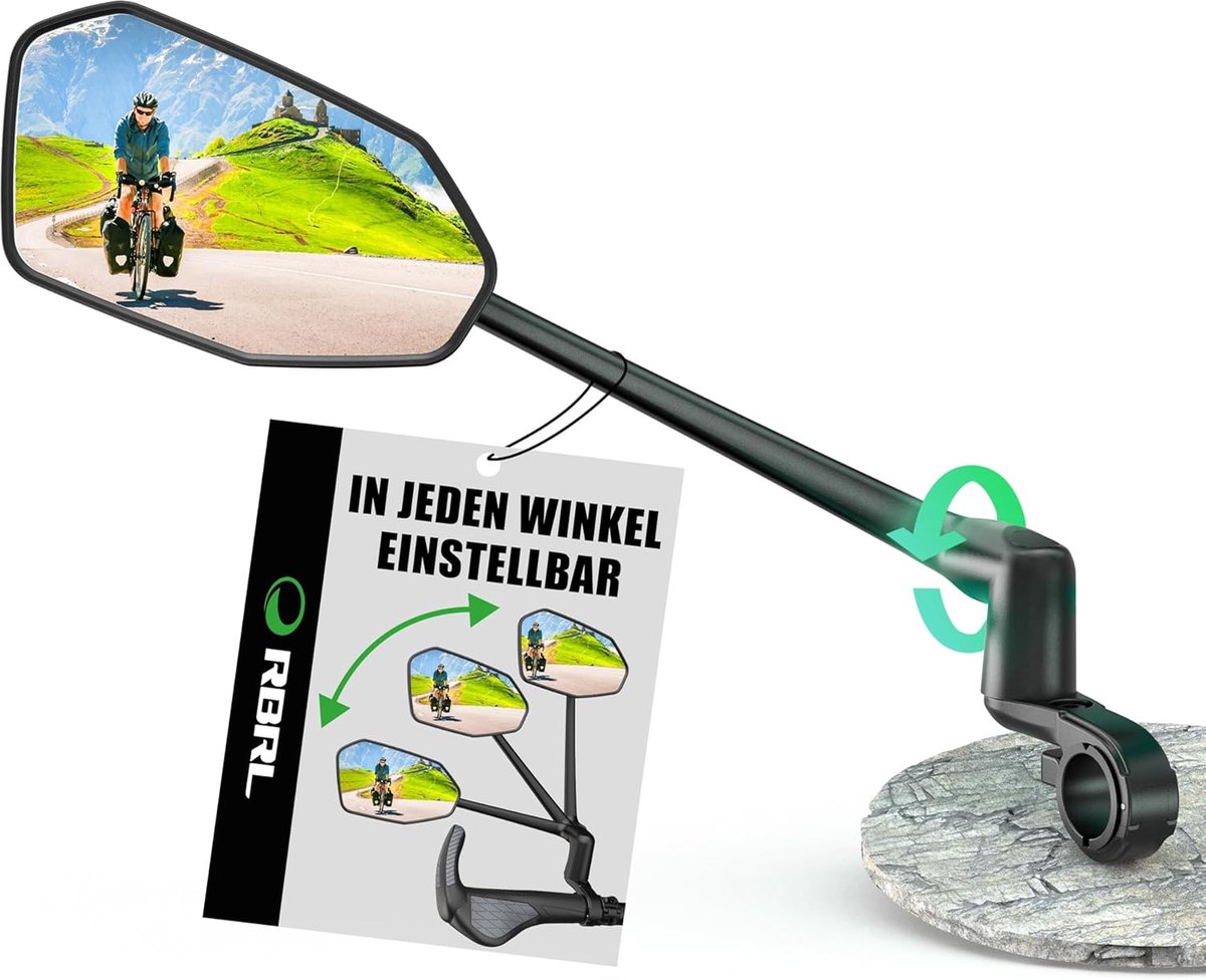 RBRL Bicycle Mirror for Lenker with ProVision Real Glass, Aluminum Alloy Bicycle Mirror Arm, Break Resistant, Durable - ShopVlot