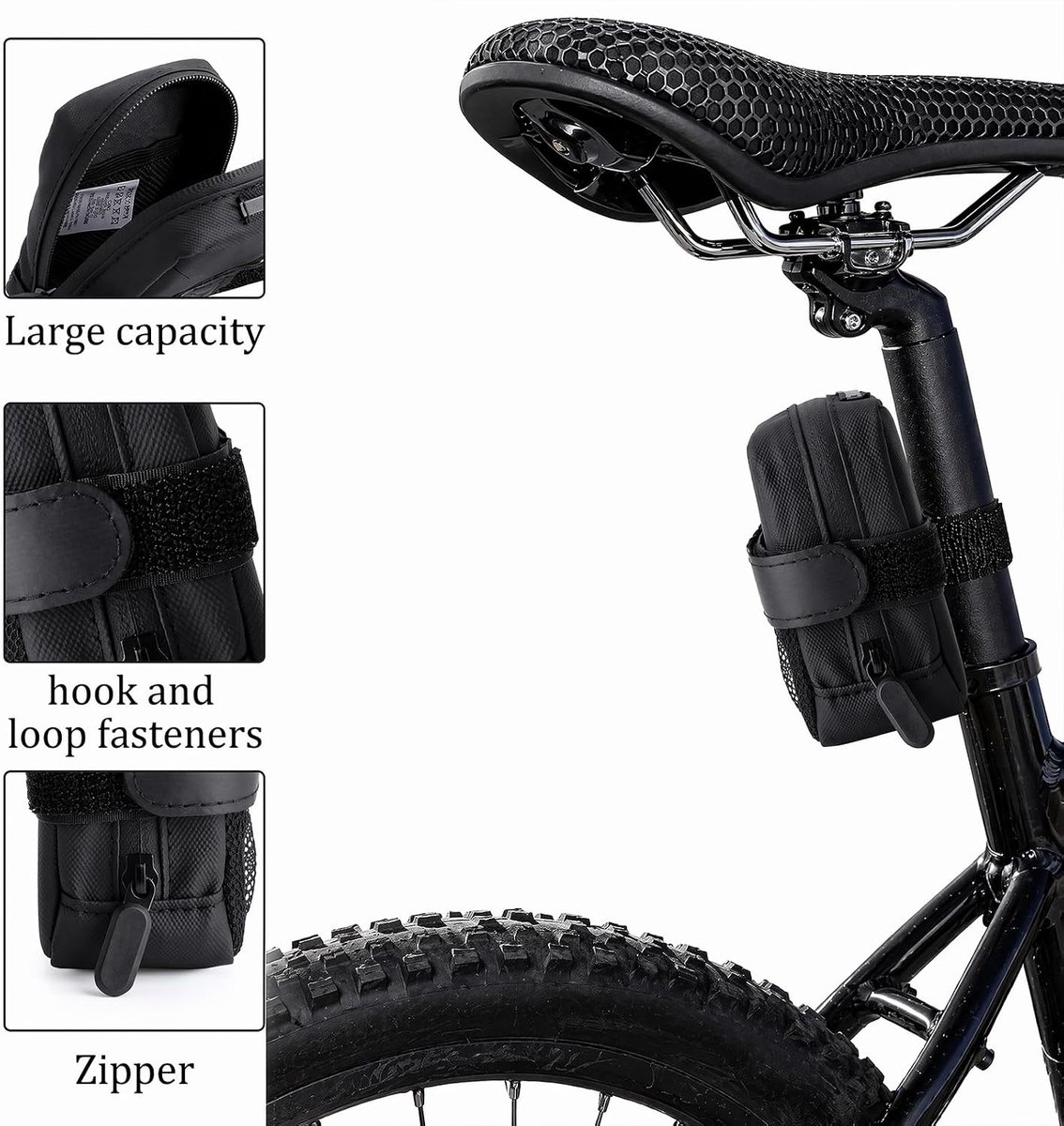 SnelShoppen - Zadeltas voor Fiets, Fietstas Zadel voor Racefiets en MTB, Lichtgewicht 65 g, Reflecterend, Compact 11 x 8 x 4 cm, Ideaal voor Stadsfiet