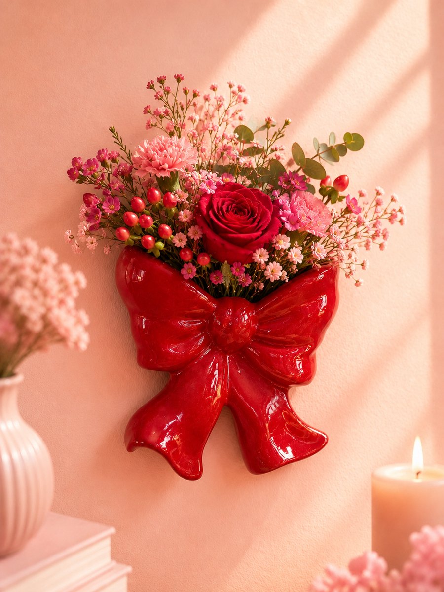 Strik Muurvaas | Viva Femme | Vaas | Decoratie | Cadeau | Wonen | Bloemen | Liefde | Rood | Strik | Muur | Moederdag