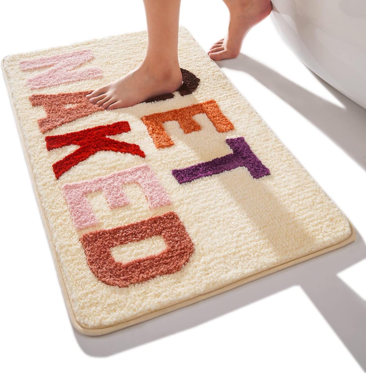 SnelShoppen - Beige badkamertapijt, kleurrijke badmat, antislip, wasbaar, zachte microvezel, absorberende douchemat, 50 x 80 cm, leuke badmat voor bad