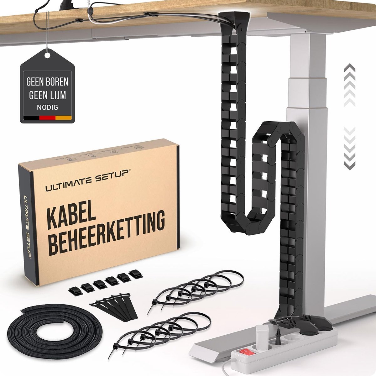 SnelShoppen - Kabelgeleiding voor bureau, flexibele kabelslang, robuuste kabelketting, kabelgoot voor ideaal kabelmanagement, zwart, voor in hoogte ve