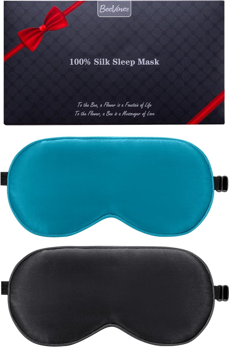 SnelShoppen - Zijden slaapmasker voor zijslapers, 2 stuks, 100% natuurlijke moerbeizijde, lichtblokkerend oogmasker met verstelbare band voor heren en