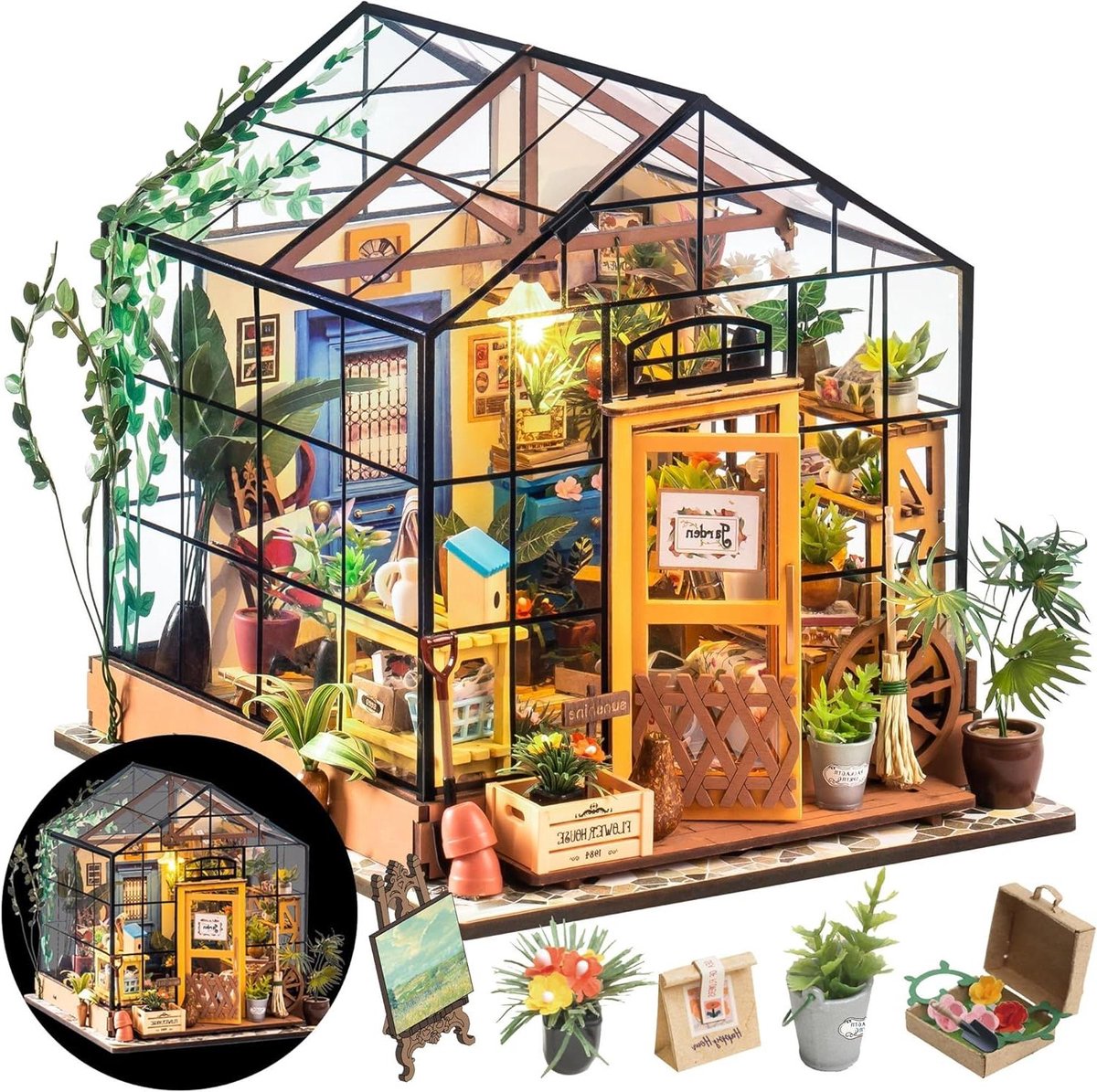 Miniatuur Huis - Doe-het-zelf Set - Hobby Project - Met LED Verlichting - 17.5 x 17.5 x 20 cm - Groen