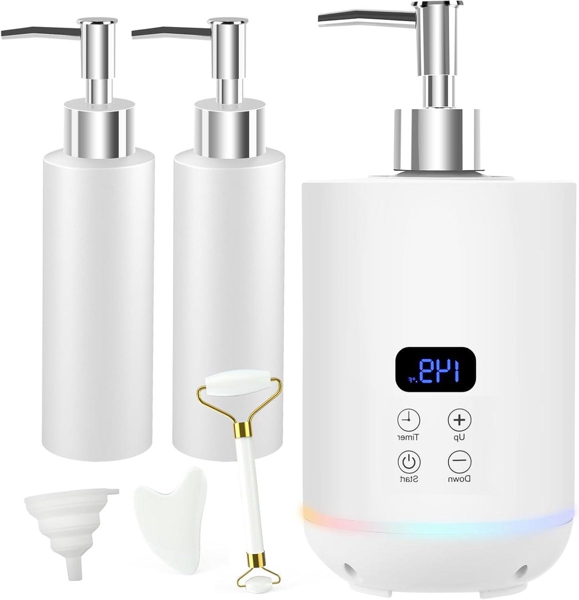 Massageolie Verwarmer - Digitale Dispenser - Ontspannende Huidverzorging - Instelbare Temperatuur - 2x 250ml - Wit