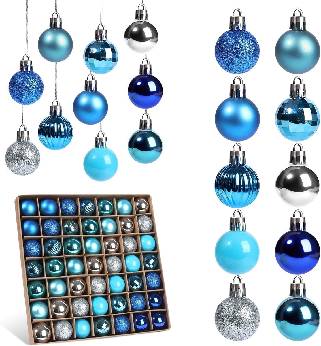 Set van 49 Mini Kerstballen van Plastic, 3 cm, Kleine Decoratieve Kerstballen voor de Kerstboom, Feestelijke Versiering en Cadeau-ideeën