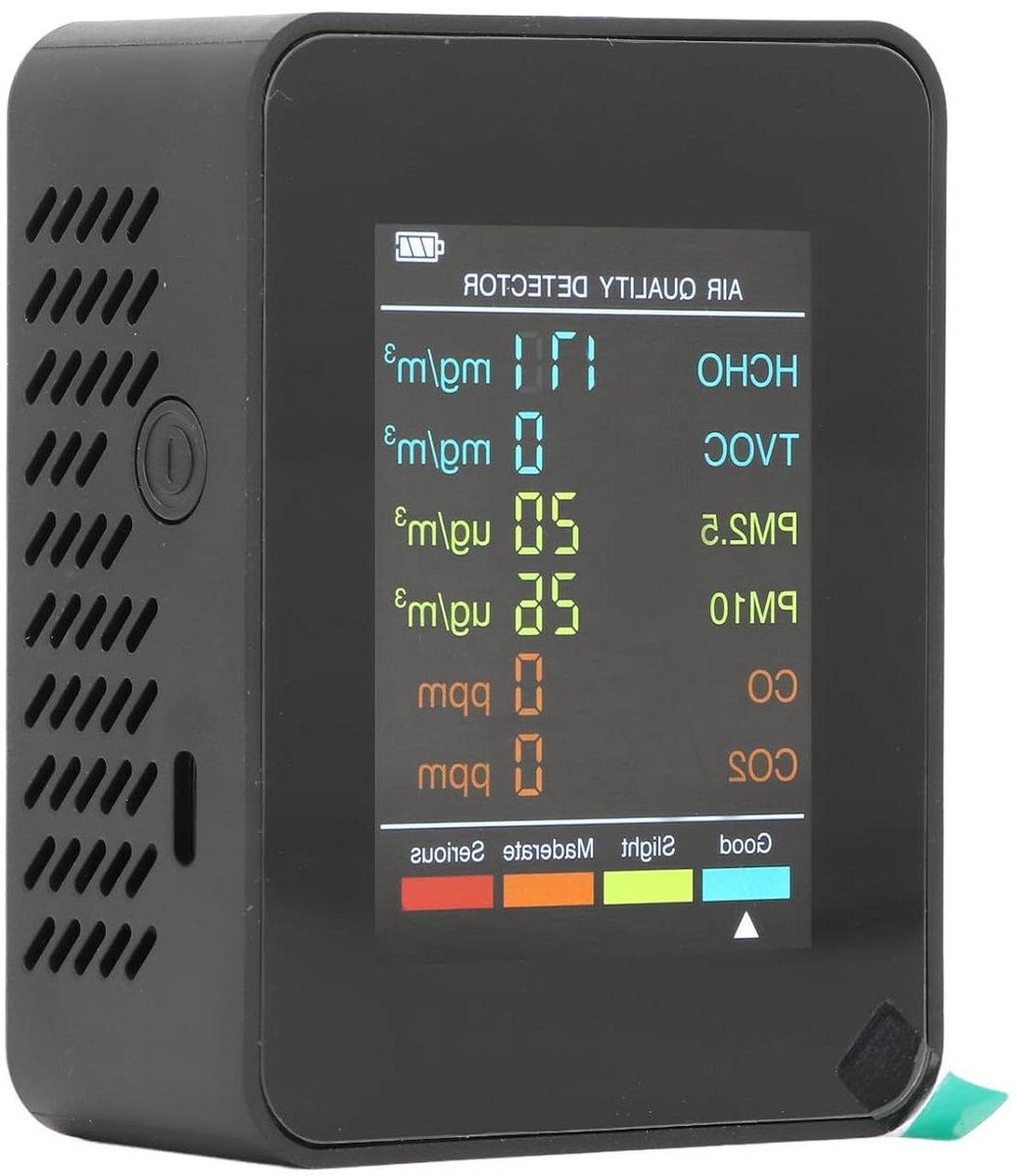 Luchtkwaliteitsmeter - CO2 meter - Binnenlucht meten - Meerdere sensoren - 14 x 9.8 cm - Zwart