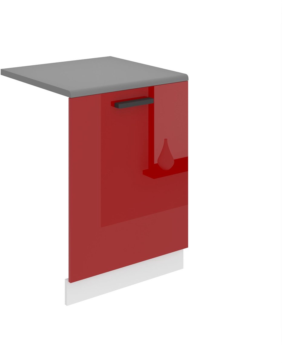 BELINI Voorpaneel Vaatwasser PZ 60 cm met Handgreep en Plint met Werkblad - Rood Hoogglans