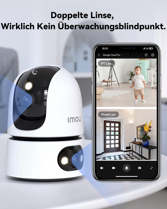 Binnencamera Met Twee Lenzen - Bewakingscamera AI - Huisbewaking Thuis - 360 Graden Draaibaar - 2K Resolutie - Wit — afbeelding 4