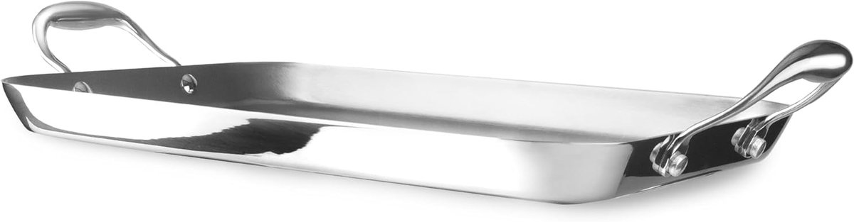 Drielaagse grillplaat - Roestvrij staal - Gezond koken - PFAS-vrij - 38 x 25 cm - Zilver